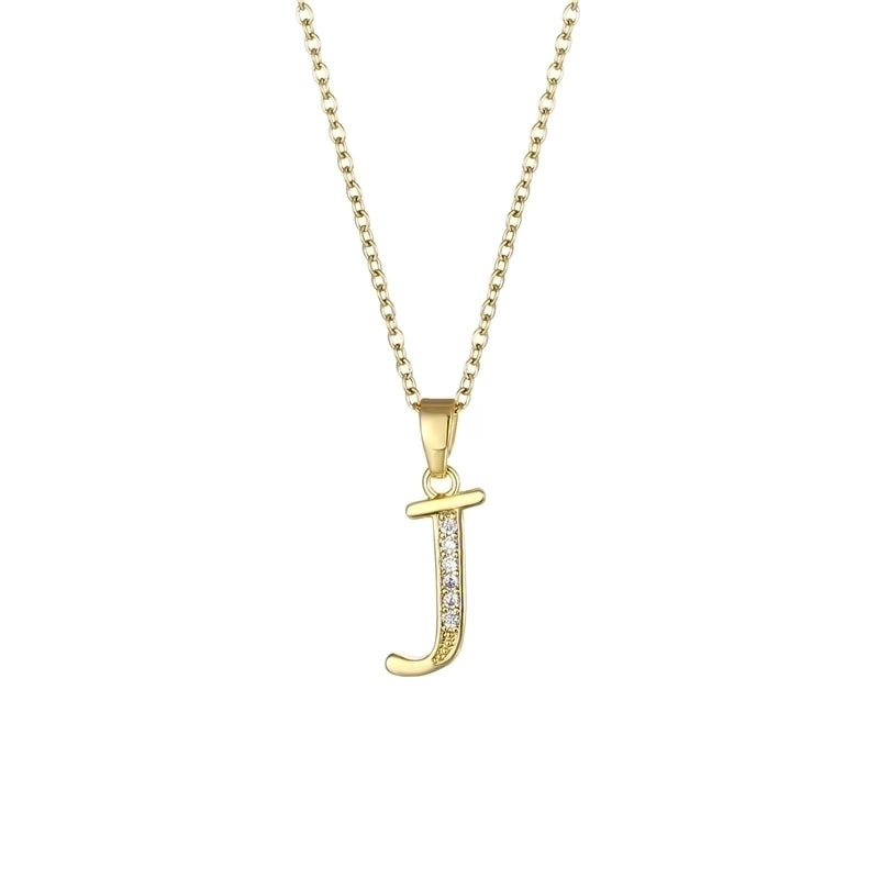 Stainless Steel Titanium Steel 18K Gold Plated Fashion Plating Inlay Letter Zircon Pendant Necklace