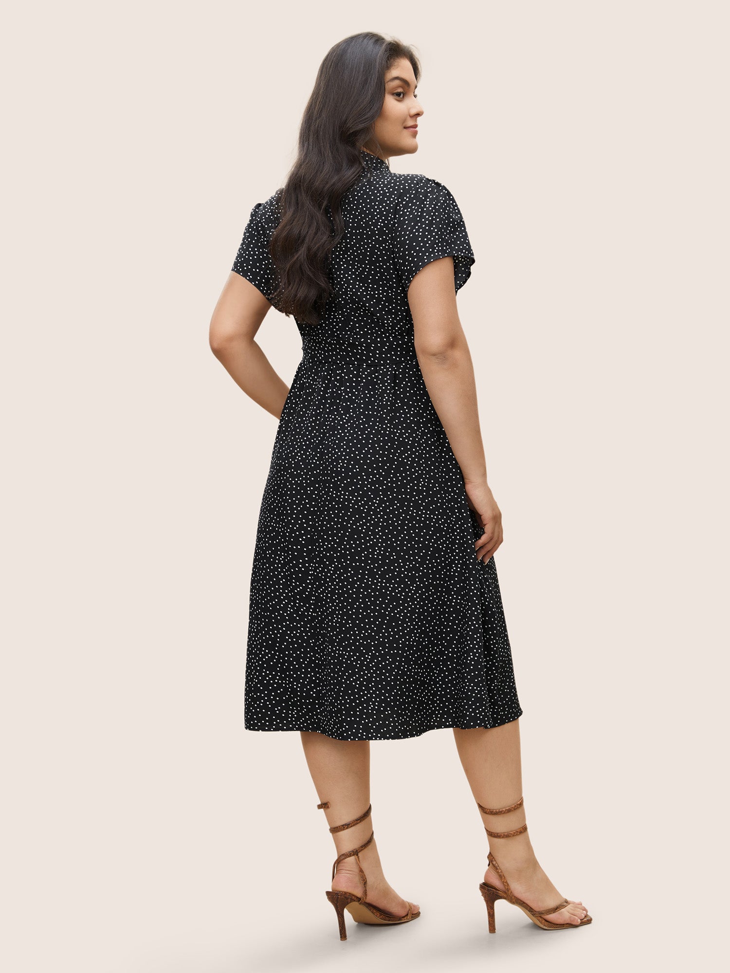 Polka Dot Shirt Collar Pocket Button Up Dress