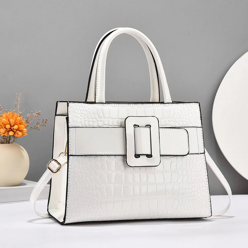 Women's Large Pu Leather Solid Color Crocodile Vintage Style Classic Style Zipper Tote Bag