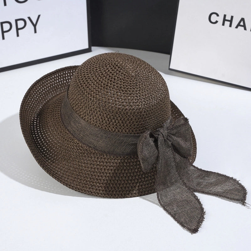 Women's Vintage Style Bow Knot Hollow Out Crimping Straw Hat