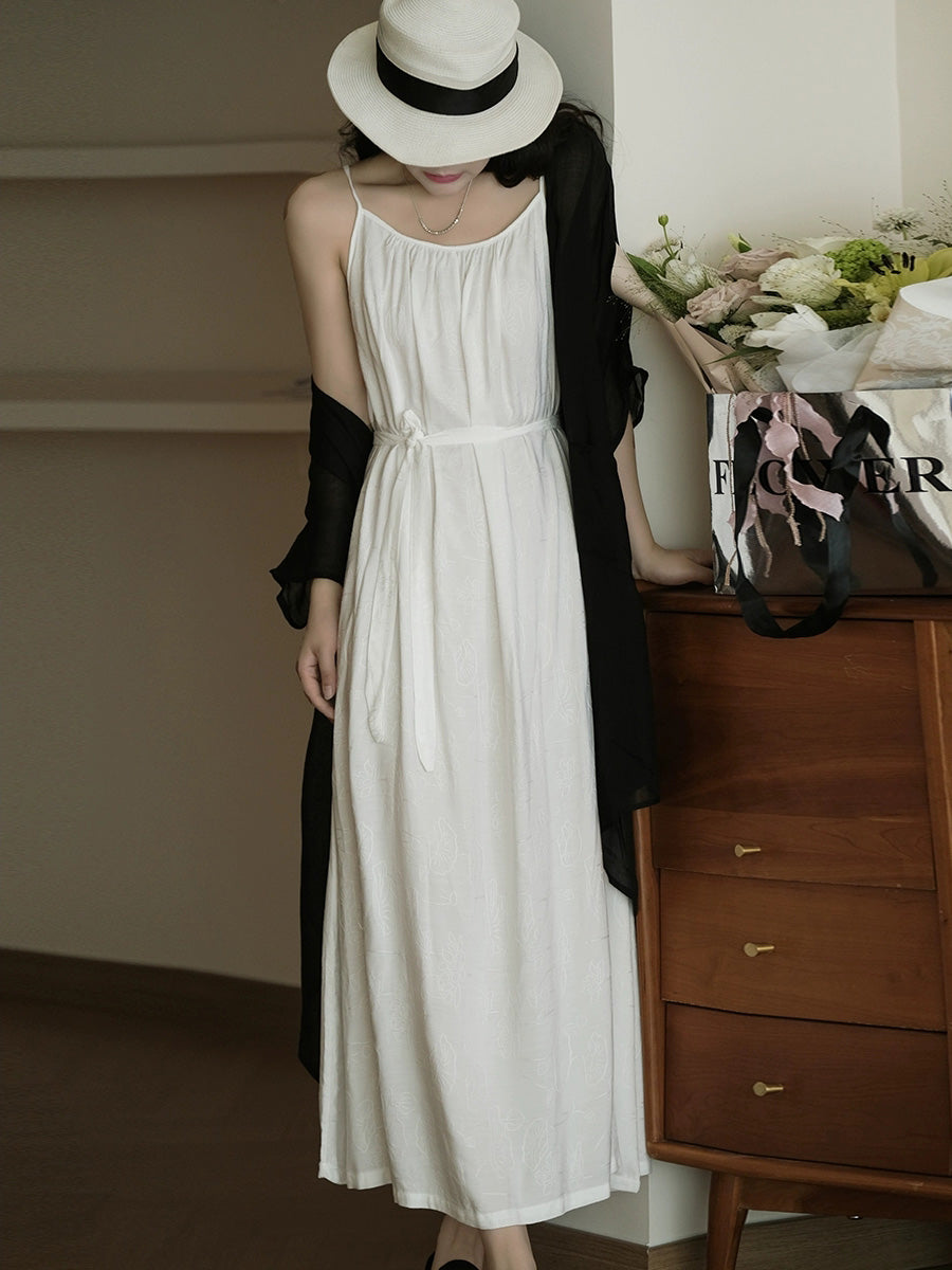 Women Summer Pure Color O-Neck Cotton Vest Dress