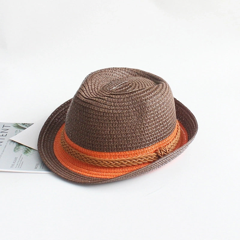 Unisex Fashion Color Block Crimping Straw Hat