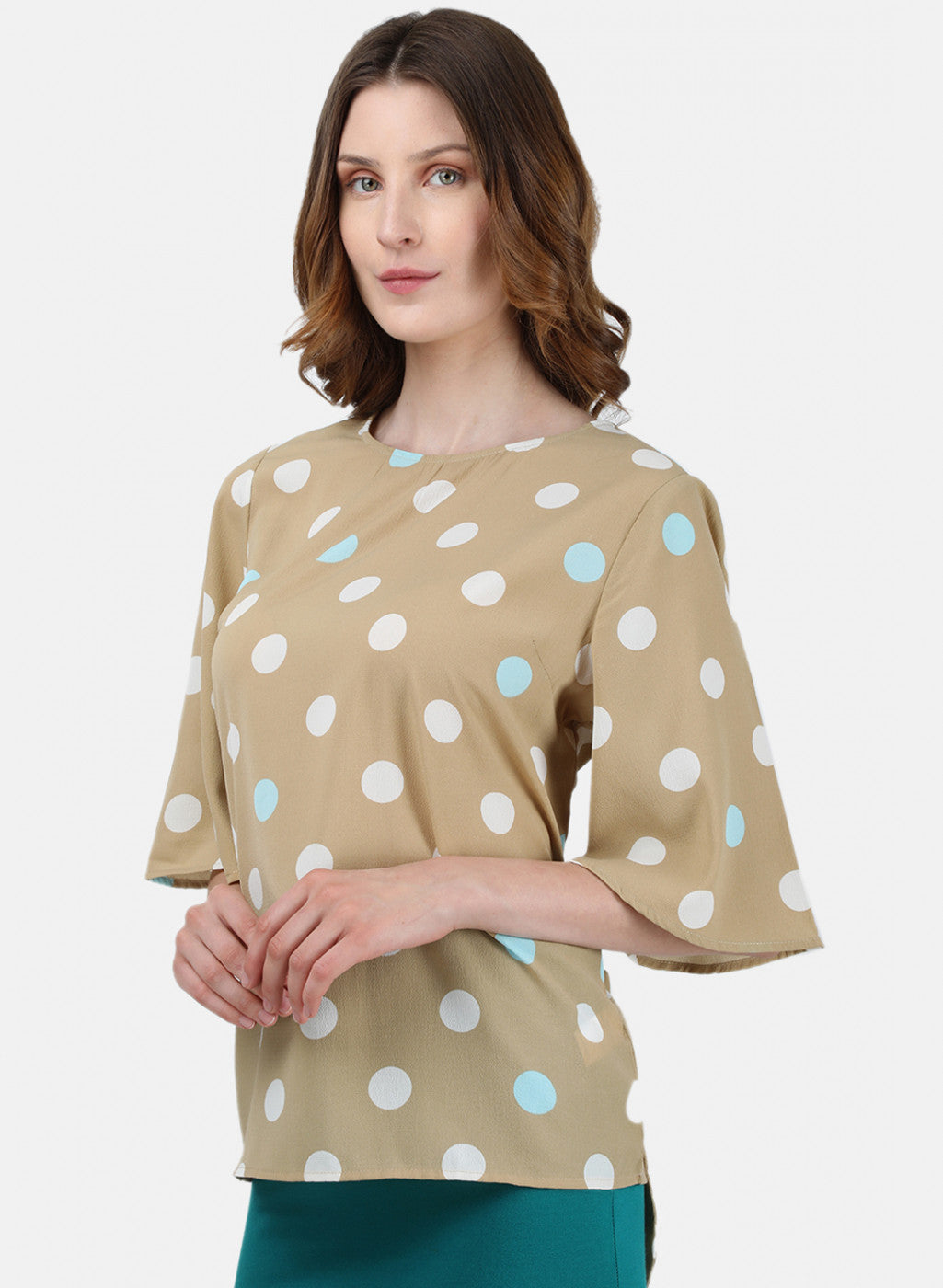 Womens Beige Printed Top