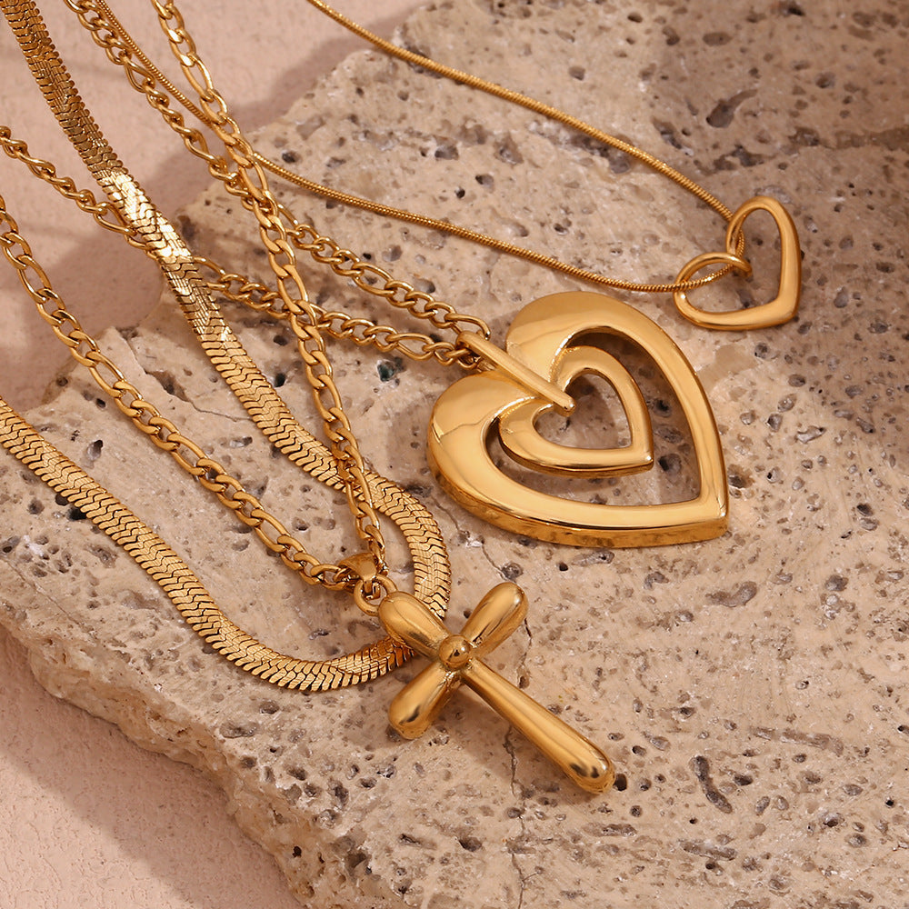 Fashion Heart Cross Geometric Stainless Steel 18K Gold Plated Necklaces