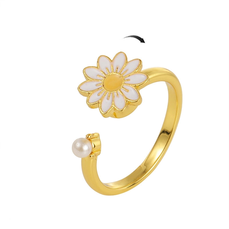 Cute Animal Smile Face Flower Copper Artificial Pearls Open Ring In Bulk