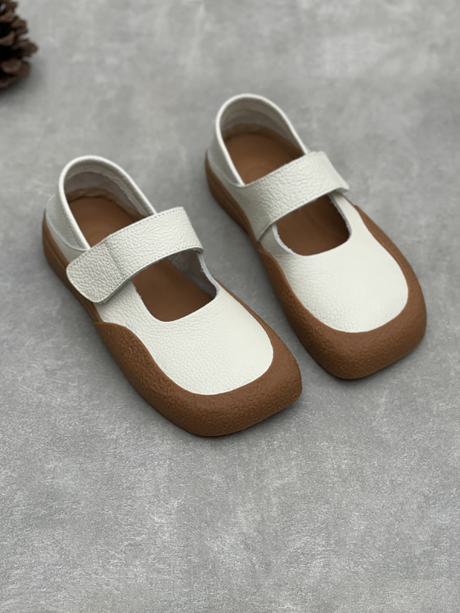 Women Vintage Summer Leather Square Toe Shoes