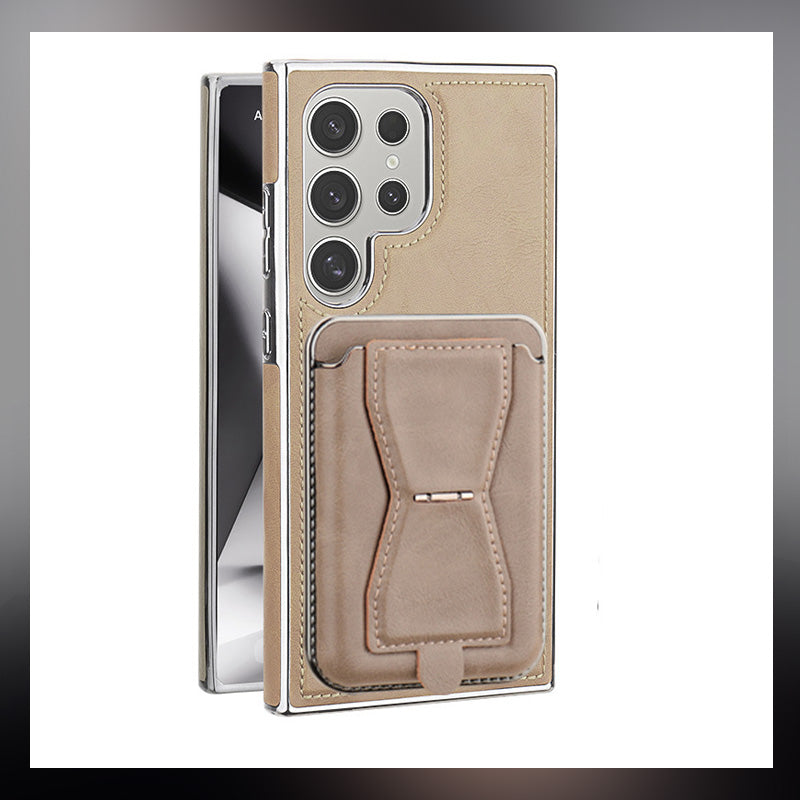 Antilekhoesje voor mobiele telefoon met volledig oppervlak. gemaakt van echt leer (Samsung Galaxy S23 S24 Plus Ultra) met magnetische kaarthouder