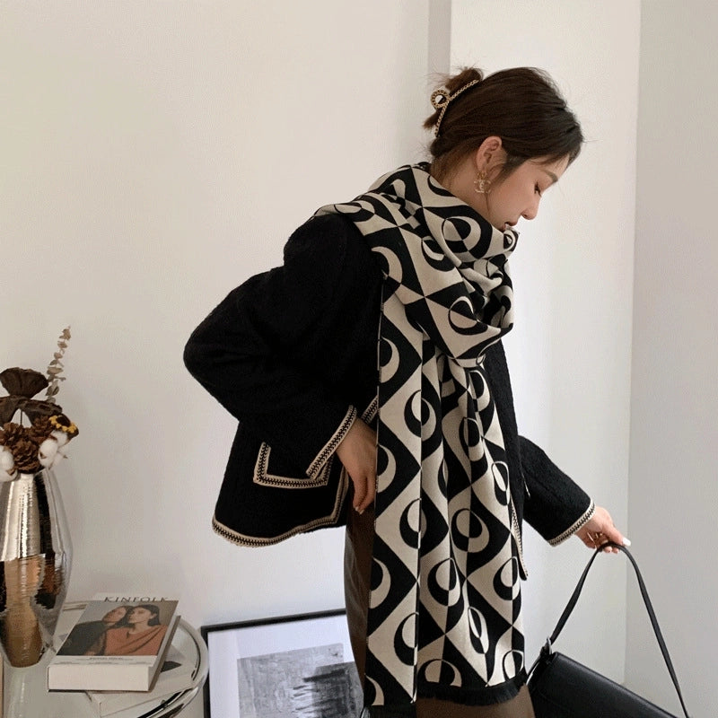 Women's Streetwear Geometric Imitation Cashmere Tassel Scarf