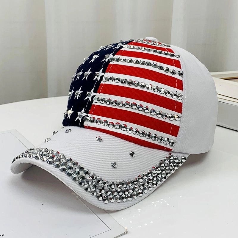 Women's Basic Retro Star Rhinestone Curved Eaves Baseball Cap