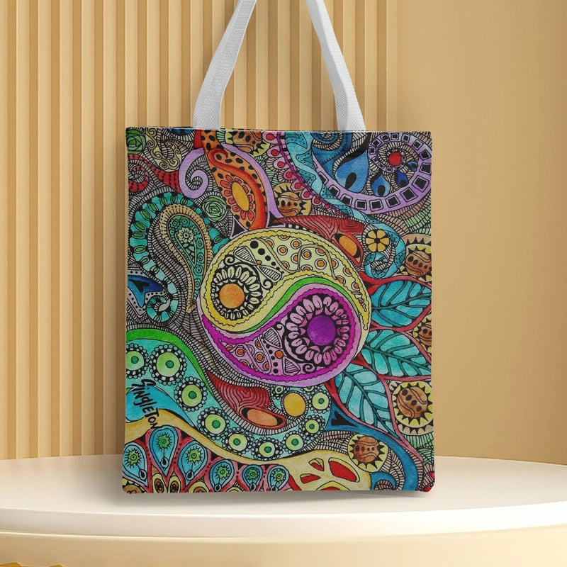 Women's Medium Canvas Geometric Ethnic Style Square Open Shoulder Bag