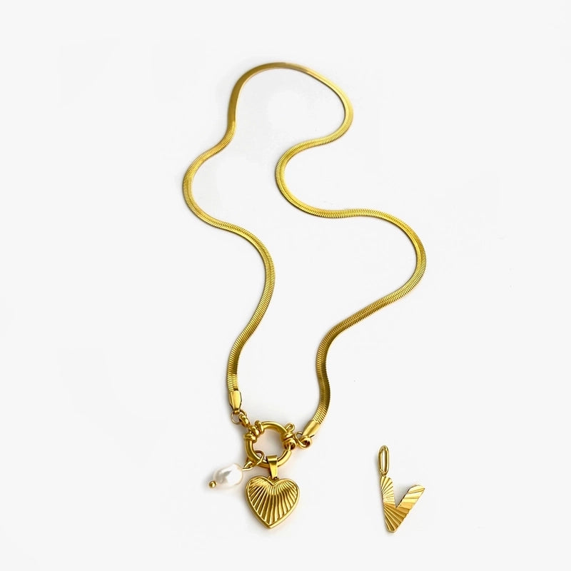 Minimalist Commute Letter Heart Shape 316L Stainless Steel  Freshwater Pearl 18K Gold Plated Stainless Steel Necklaces
