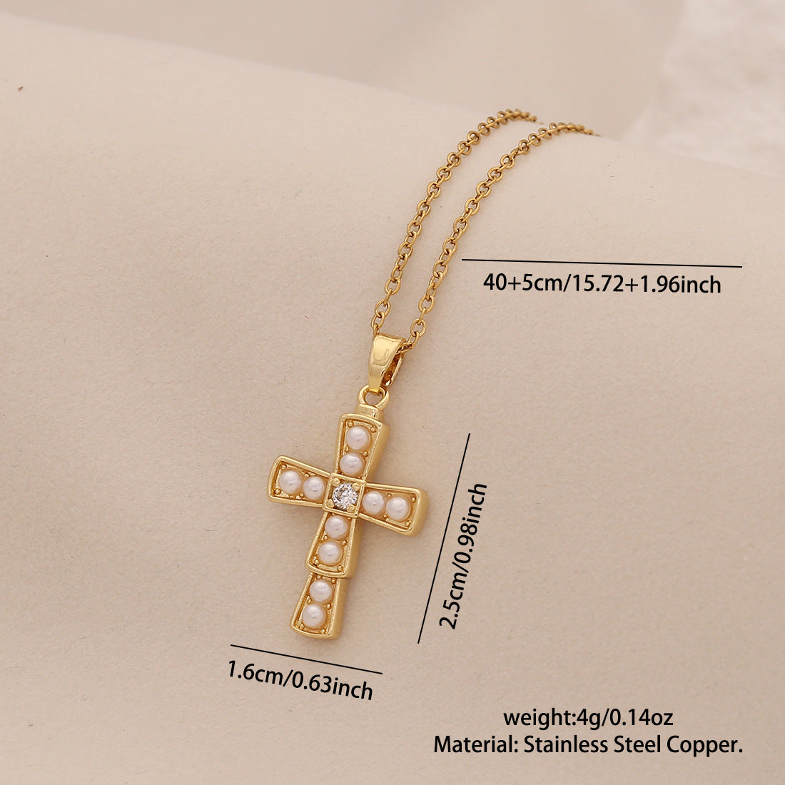 Pearl Cross Pendant Necklace Personalized Stainless Steel Clavicle Chain Trendy Necklace N1527