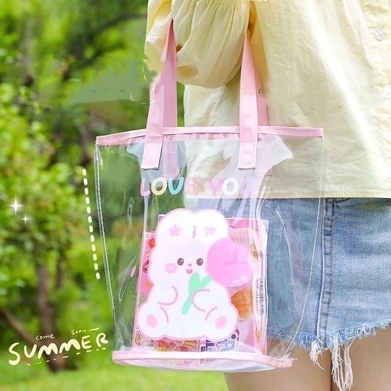 2 Pieces Cute Animal Cartoon Letter Pvc Shopping Bags