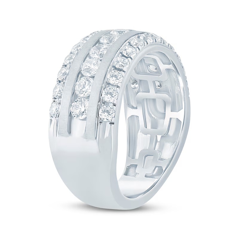 Now + Forever Lab-Grown Diamonds Men's Three-Row Wedding Band 2 ct tw 14K White Gold
