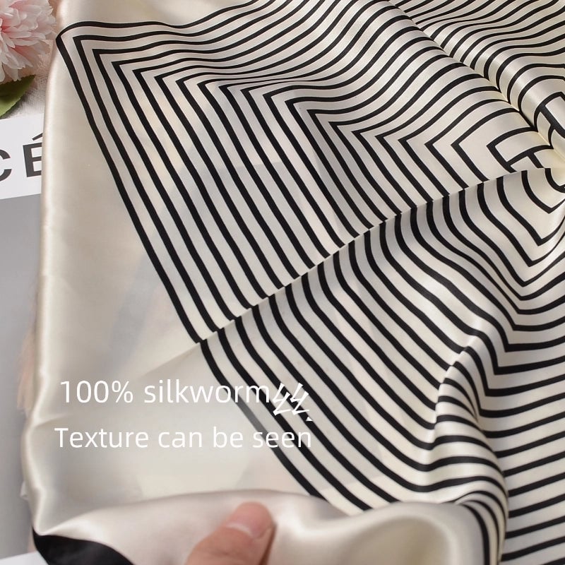Silk Scarf Women's Spring Fashion Striped Silk Scarf 70 Square Scarf Advanced Sunscreen Scarf