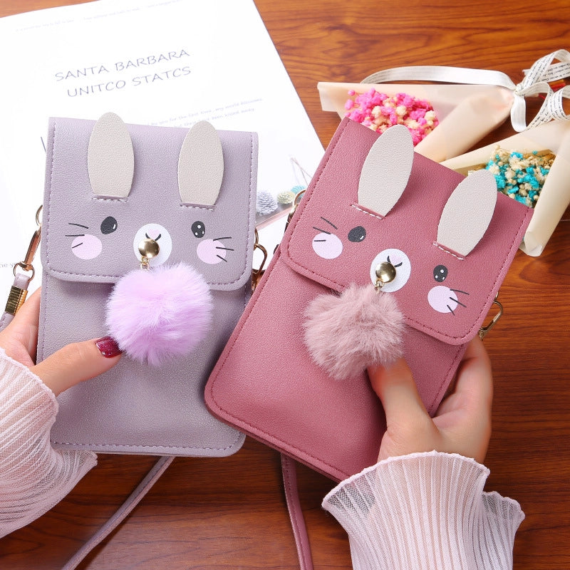 Women's All Seasons Pu Leather Cartoon Fashion Fluff Ball Square Magnetic Buckle Phone Wallet