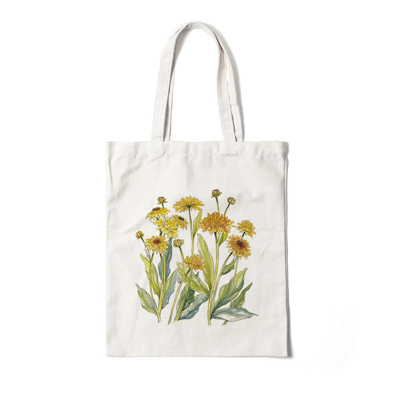 Women's Medium Canvas Flower Basic Classic Style Square Open Canvas Bag
