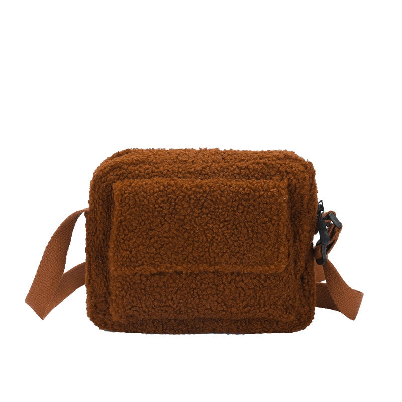 Women's Medium Plush Solid Color Fashion Square Zipper Crossbody Bag