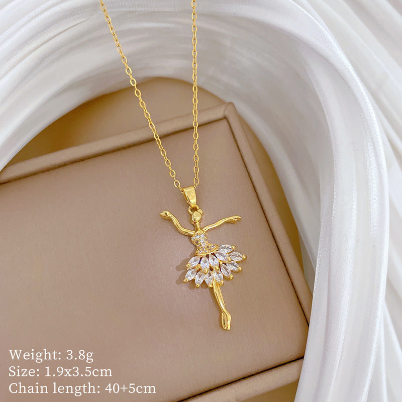 Ballet Dance Full Diamond Gorgeous Full Diamond Necklace Women'S Versatile Clavicle Chain Titanium Steel Chain