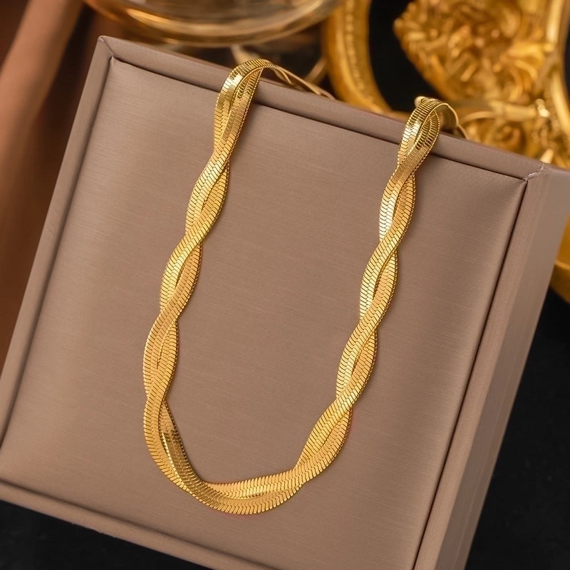 304 Stainless Steel 18K Gold Plated Retro Plating Solid Color Bracelets Necklace