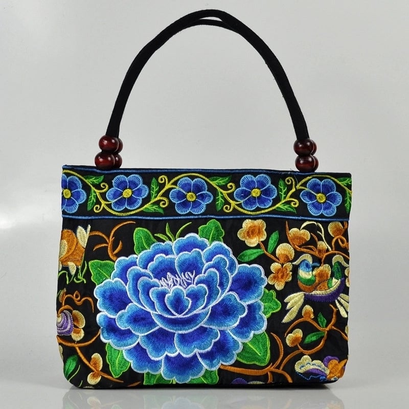 Women's Small Cotton Flower Classic Style Square Zipper Shoulder Bag