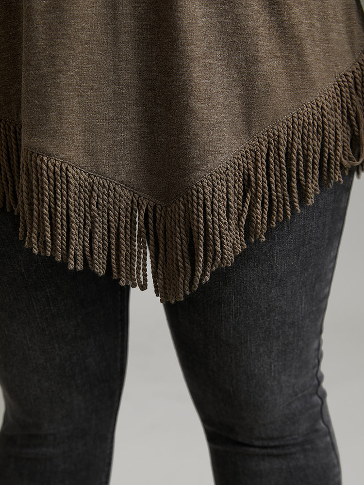 Plain Tassels Trim Hem Long Sleeve T-shirt