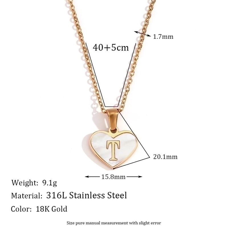 Minimalist Letter Heart Shape 304 Stainless Steel Shell Plating Pendant Necklace