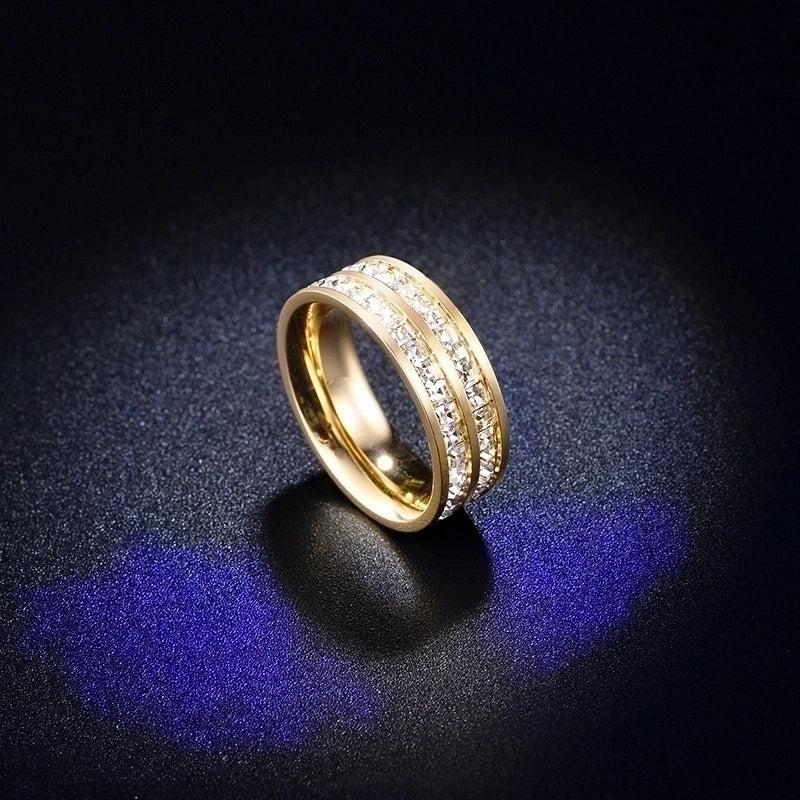 Minimalist Geometric Titanium Steel Inlay Rhinestones Rings 1 Piece