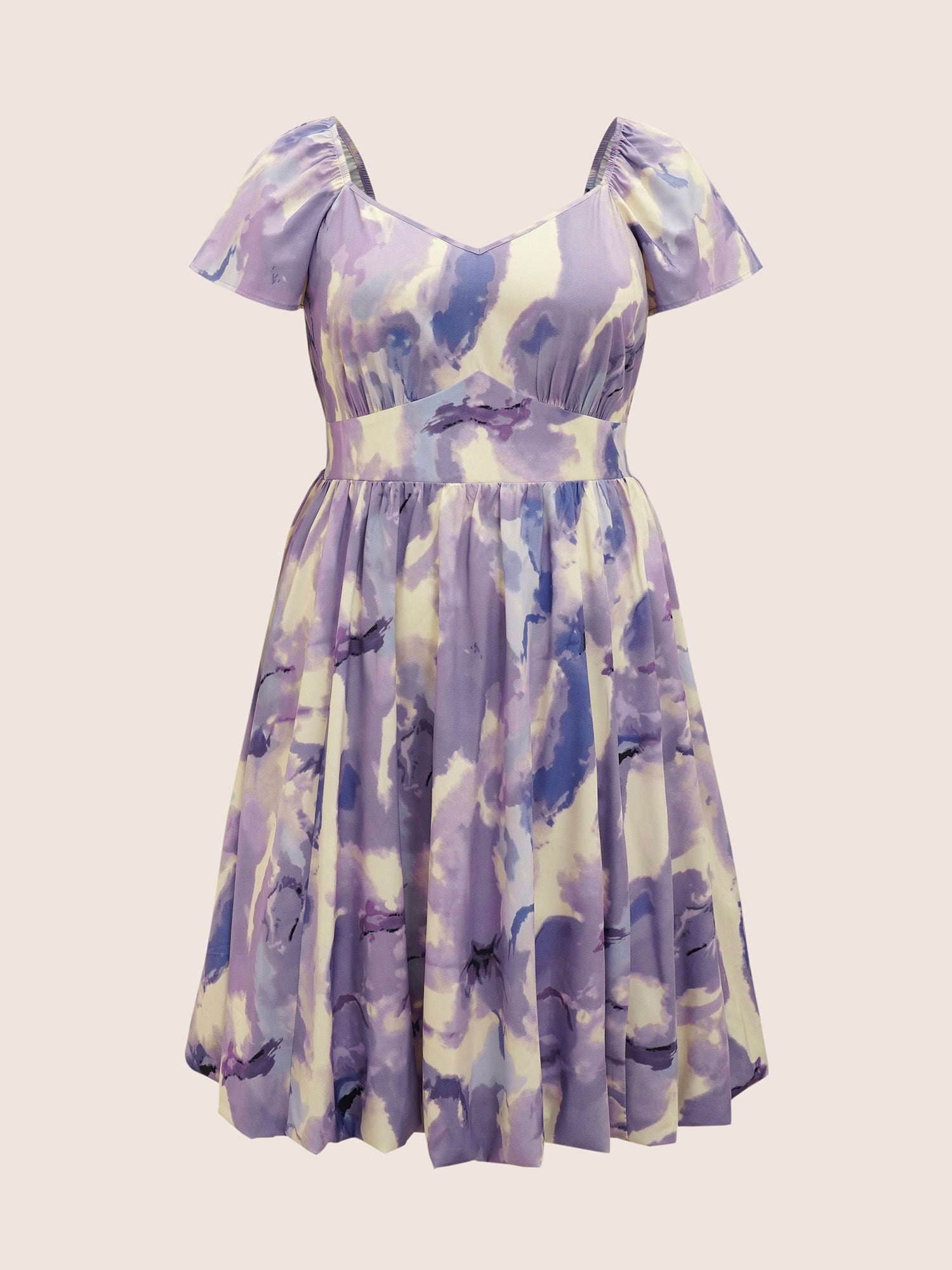 Watercolor Floral Ruffles Shirred Gathered Dress