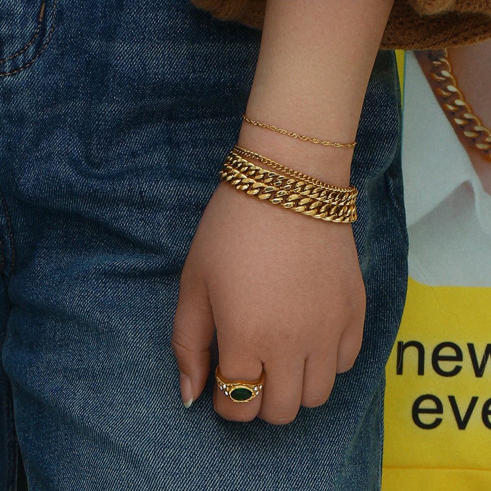 Women Fashion Stripe Geometric Stainless Steel 18K Gold Plated Bracelets