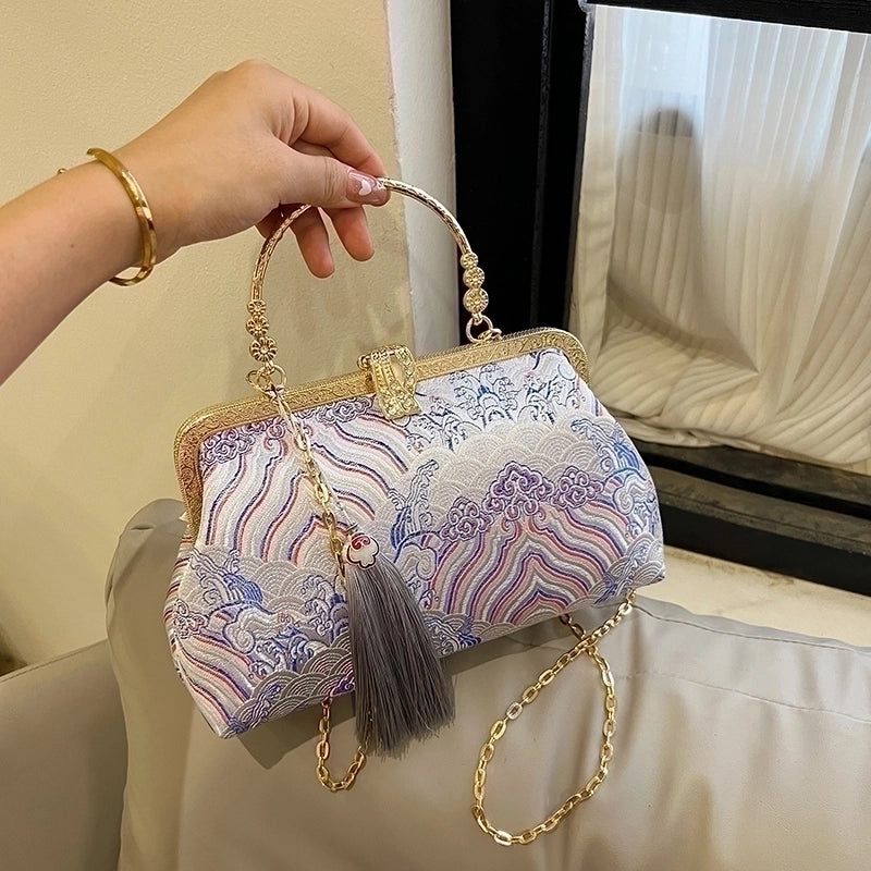 Nylon Flower Embroidery Square Embroidered Evening Bags