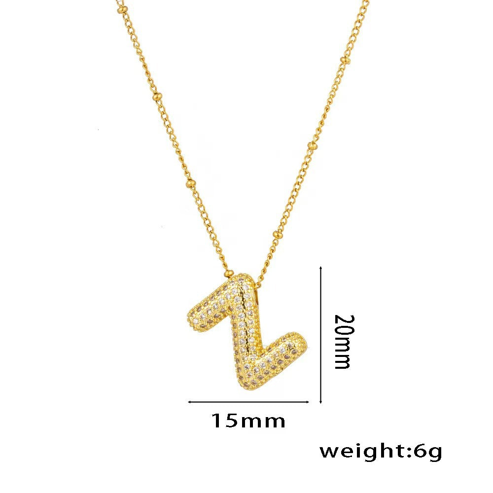 New Micro-Inlaid Zircon 26 Letter Pendant Necklace Copper Plated 18K Gold Fashionable And Classic