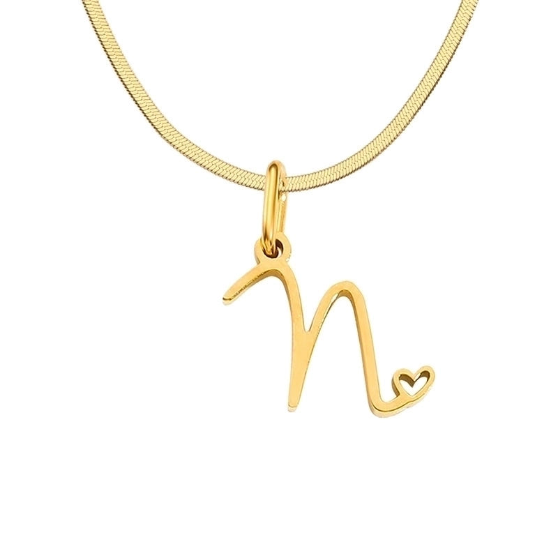 Stainless Steel Titanium Steel 14K Gold Plated Minimalist Plating Letter Heart Shape Pendant Necklace