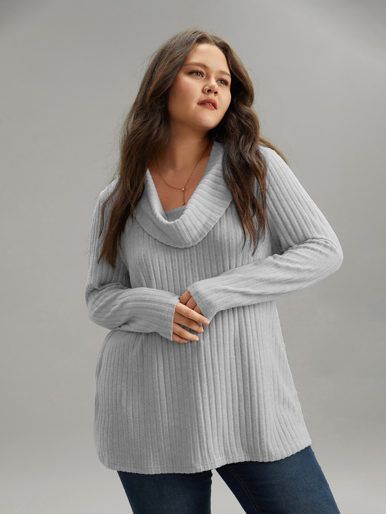 Plain Rib Knit Cowl Neck T-shirt