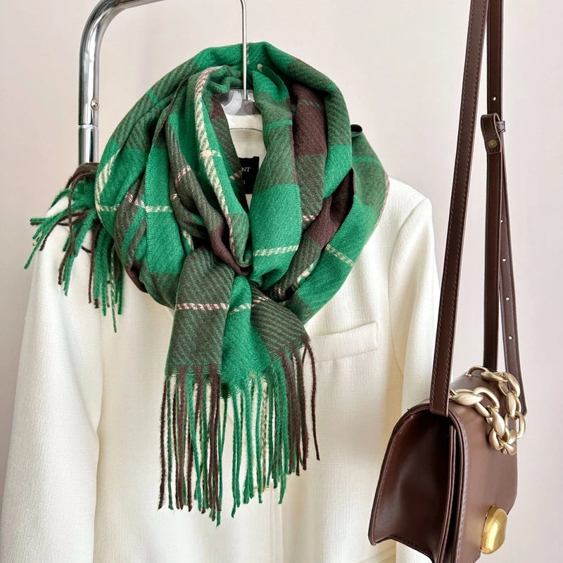 Women's Vintage Style Classic Style Lattice Imitation Cashmere Scarf