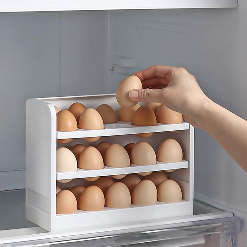 30 Grid Egg Holder For Refrigerator. 3-Layer Egg Storage Container Plastic