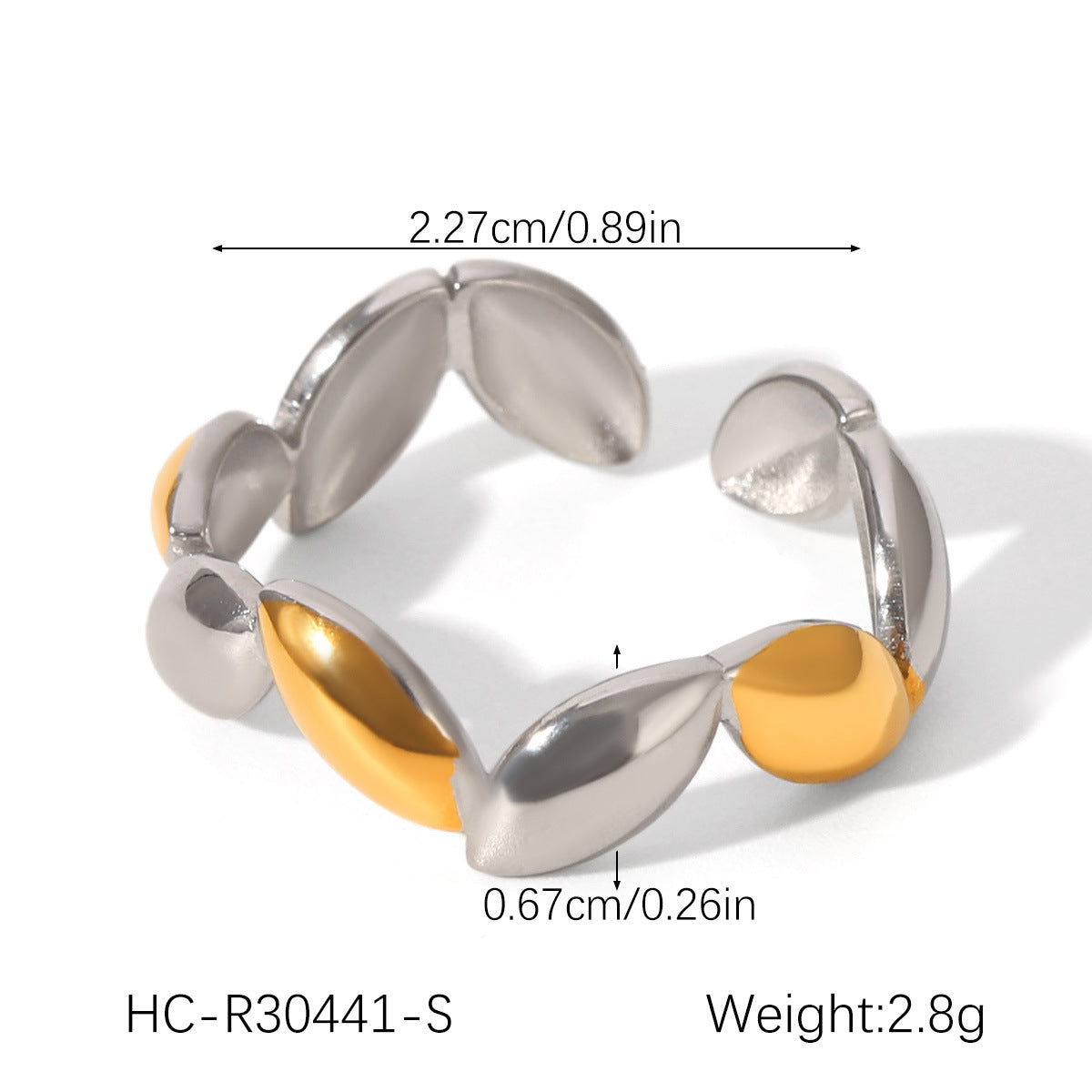 Stainless Steel Gold Beans Irregular Opening Ring Niche Design Ring Female Titanium Steel Hand Jewelry