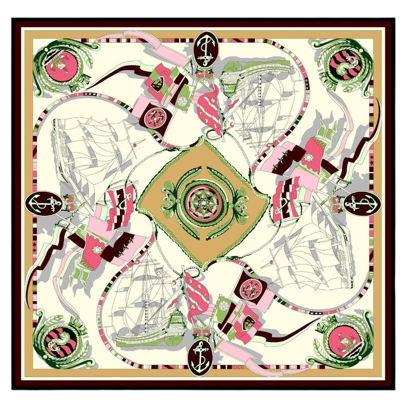 Women's Elegant Ship Satin Printing Silk Scarf