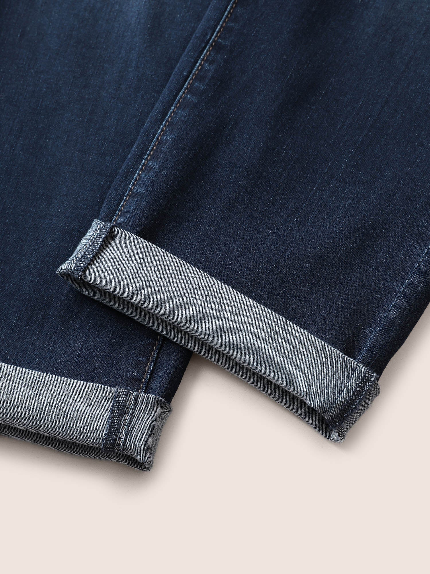 Dark Wash Elastic Waist Roll Hem Jeans