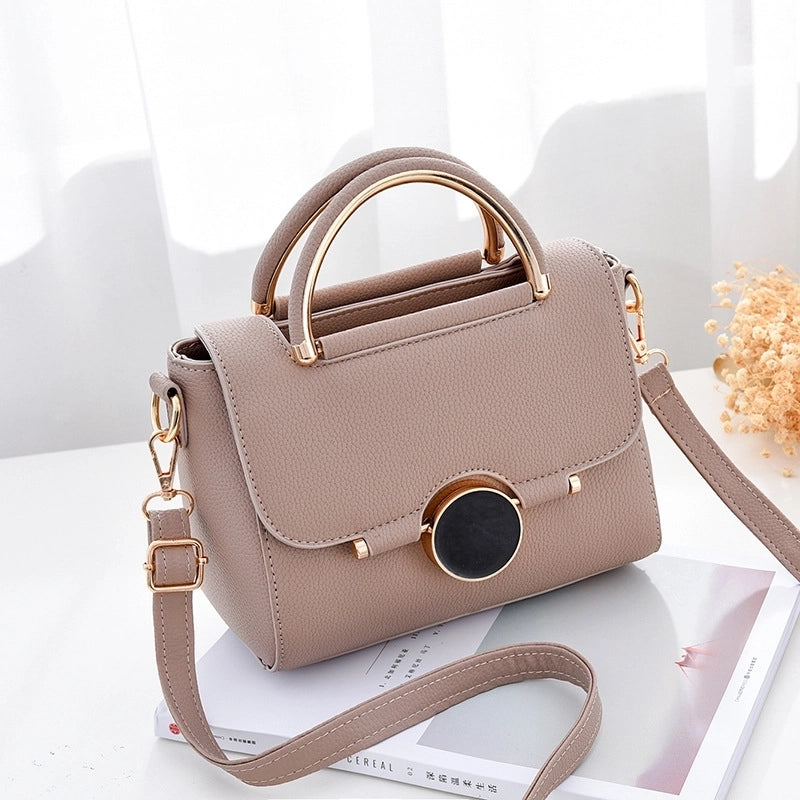 Women's Medium Pu Leather Solid Color Fashion Square Flip Cover Shoulder Bag Crossbody Bag