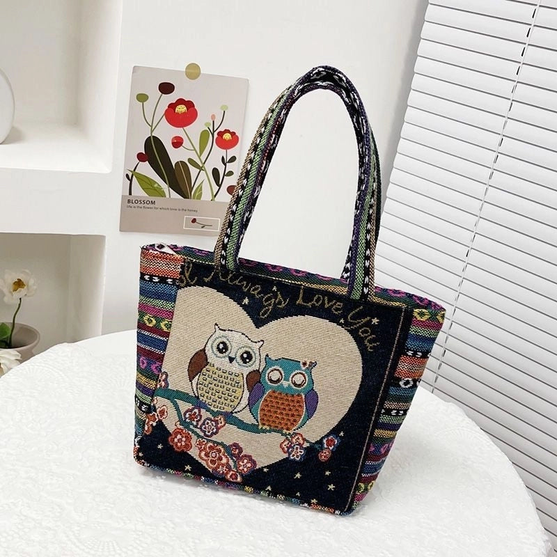 Women's Small Canvas Animal Vintage Style Ethnic Style Square Zipper Shoulder Bag Handbag
