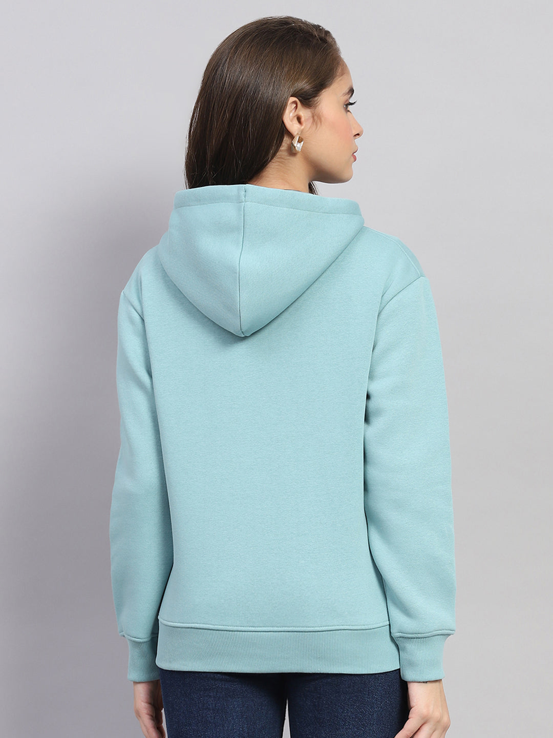 Women Blue Solid Hooded Full Sleeve Sweatshirt