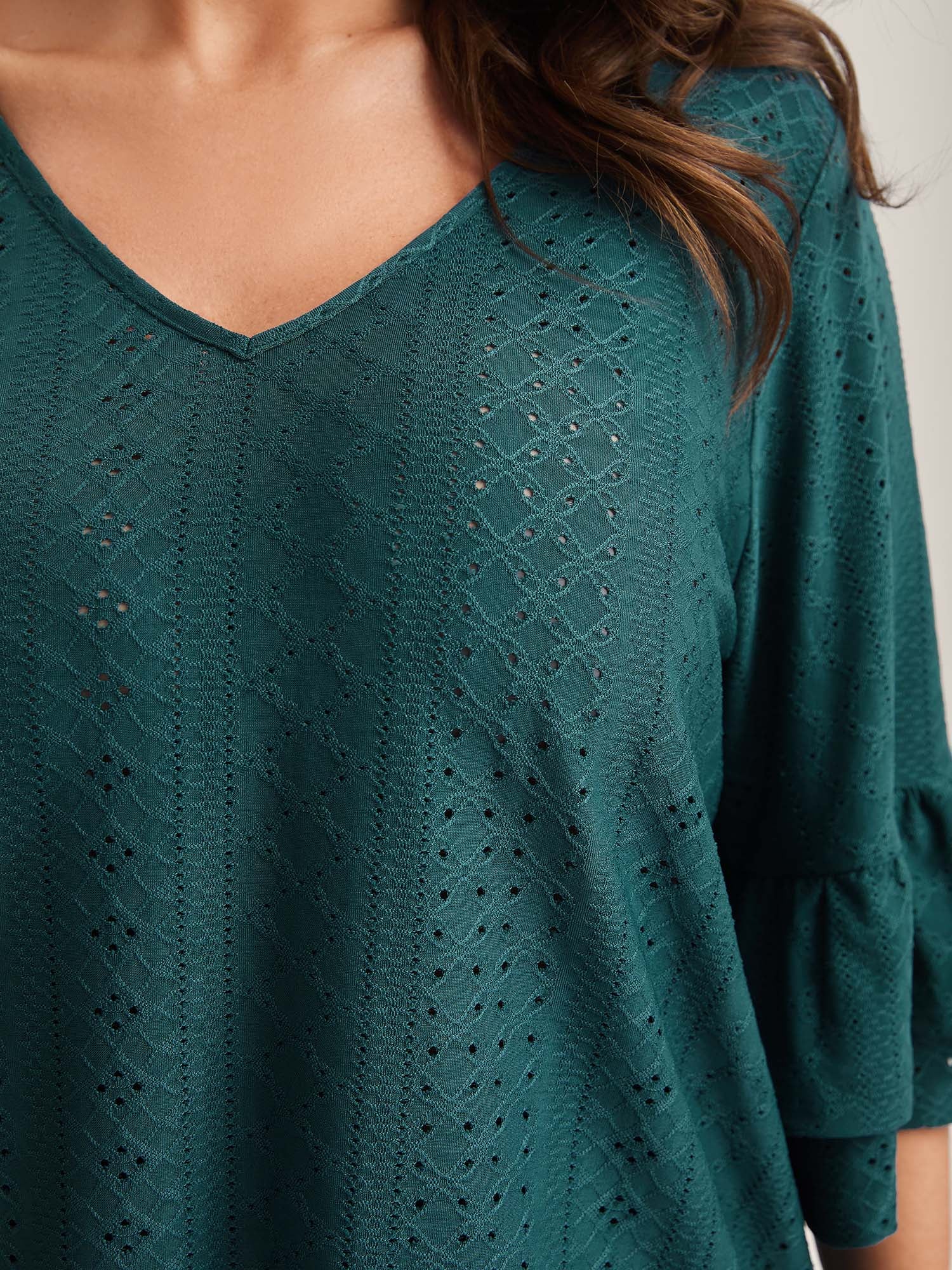 Eyelet Trim Seven-Quarter Sleeve Top