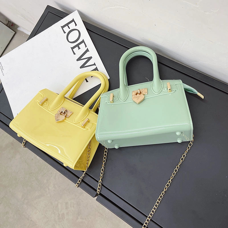 Women's Small All Seasons Pvc Solid Color Fashion Square Lock Clasp Handbag