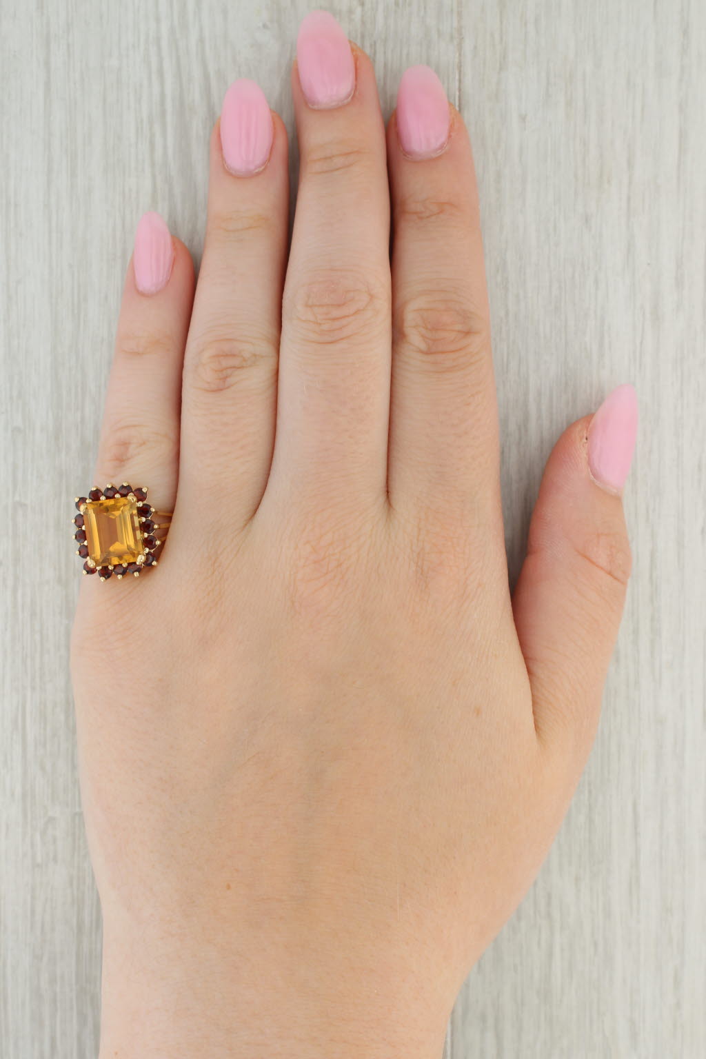 7.25ctw Citrine Garnet Halo Ring 10k Yellow Gold Size 8 Cocktail