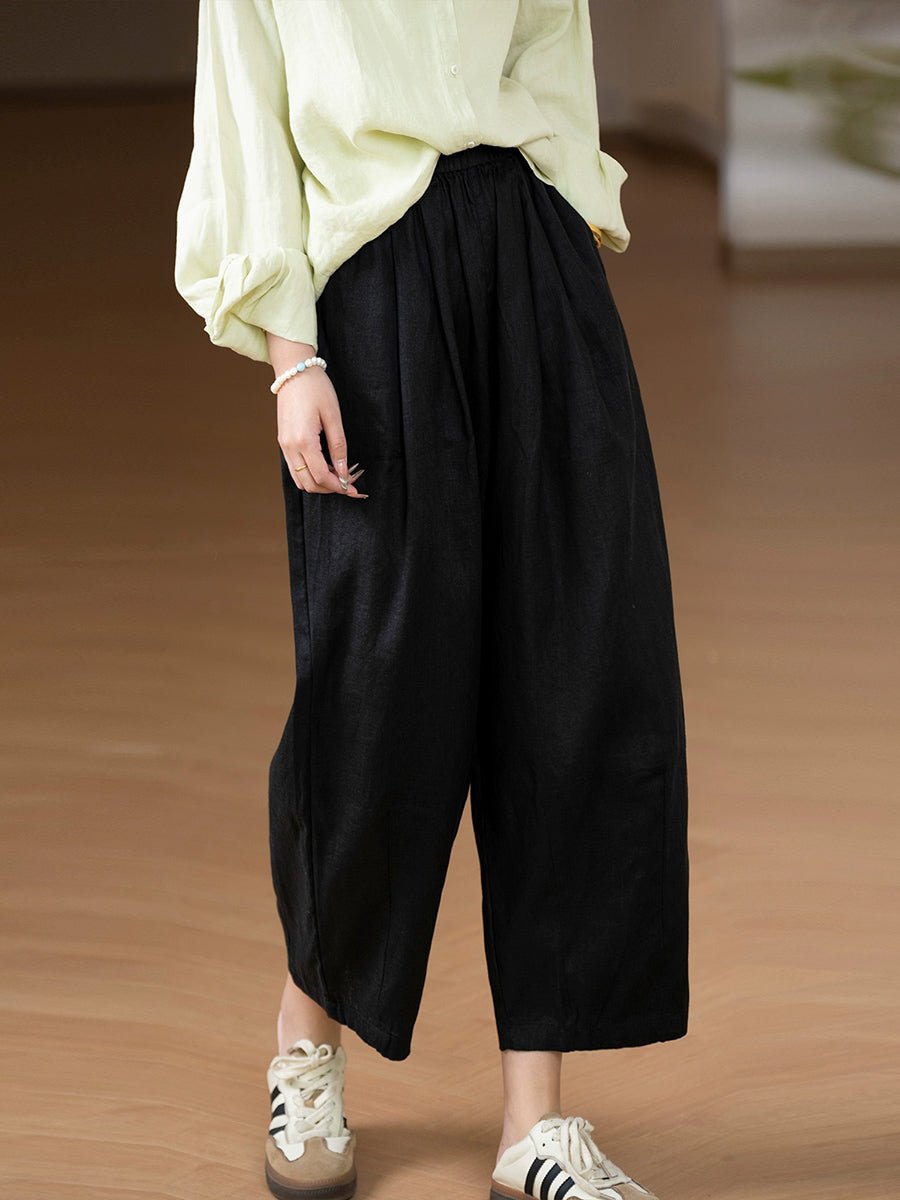 Women Casual Pure Color 100%Linen Straight Pants