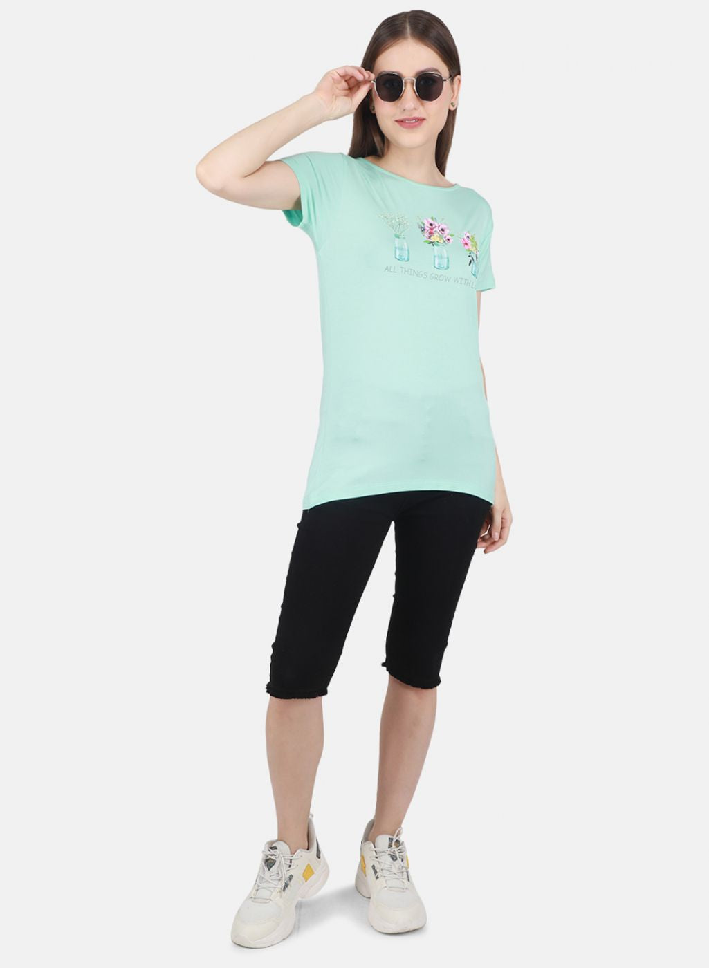 Women Aqua Blue Printed Top