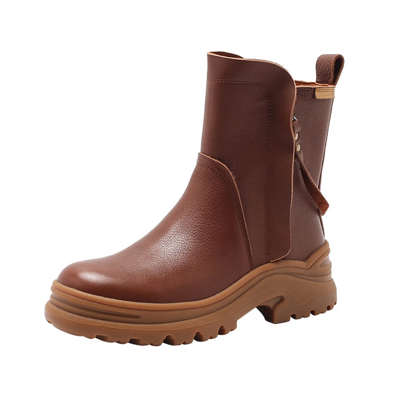 Leather Short Boots Snow Boots Have Fleece Lined for Cold Winter in Black/Brown/Coffee