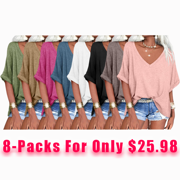 🔥PROMOTION LAST DAY🔥Women's Summer Tops Oversized Tshirts Half Sleeve Loose Fit V Neck Casual Blouse Tee