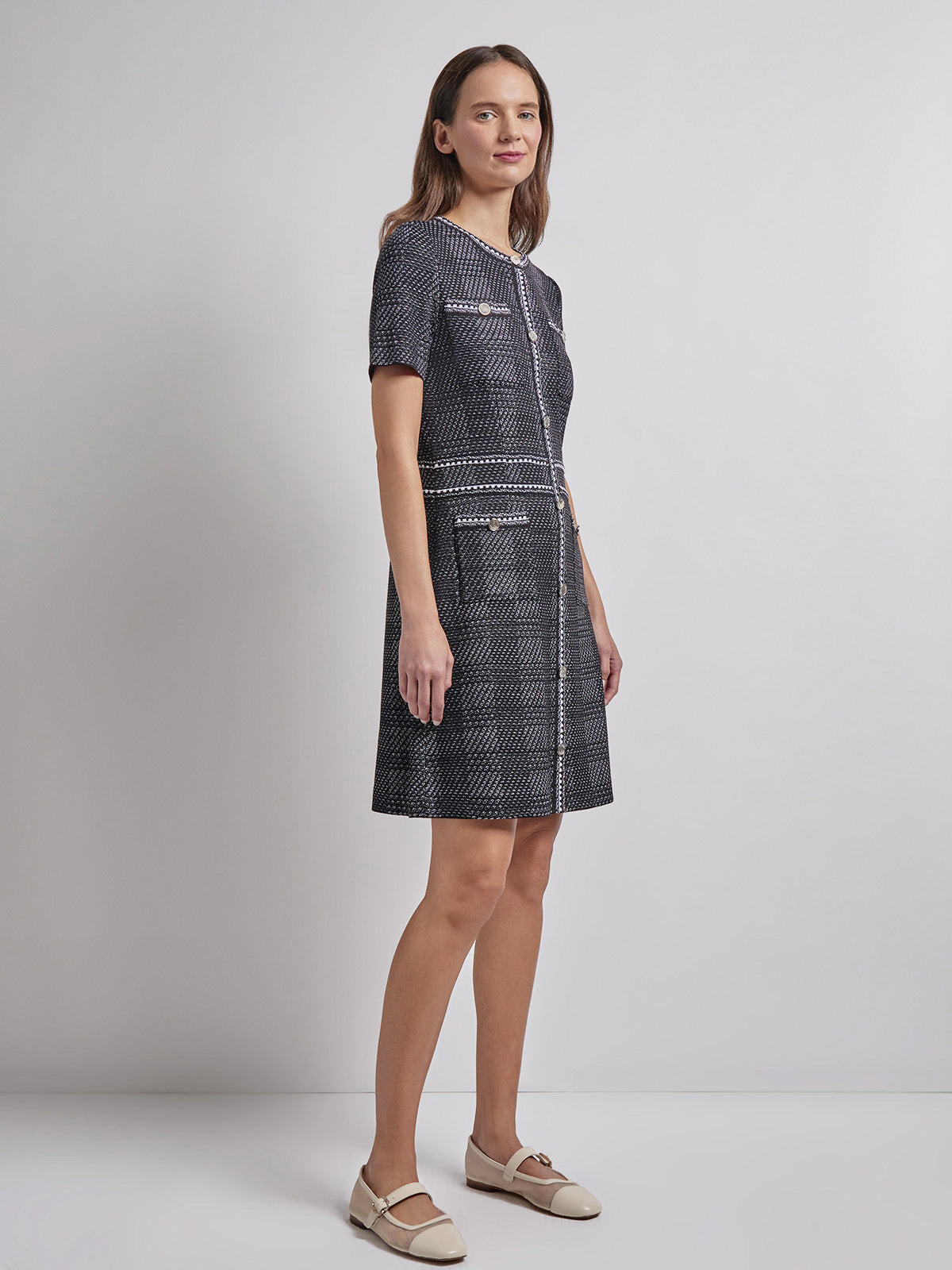Bold Plaid Tweed Knit Sheath Dress - Modern Fit